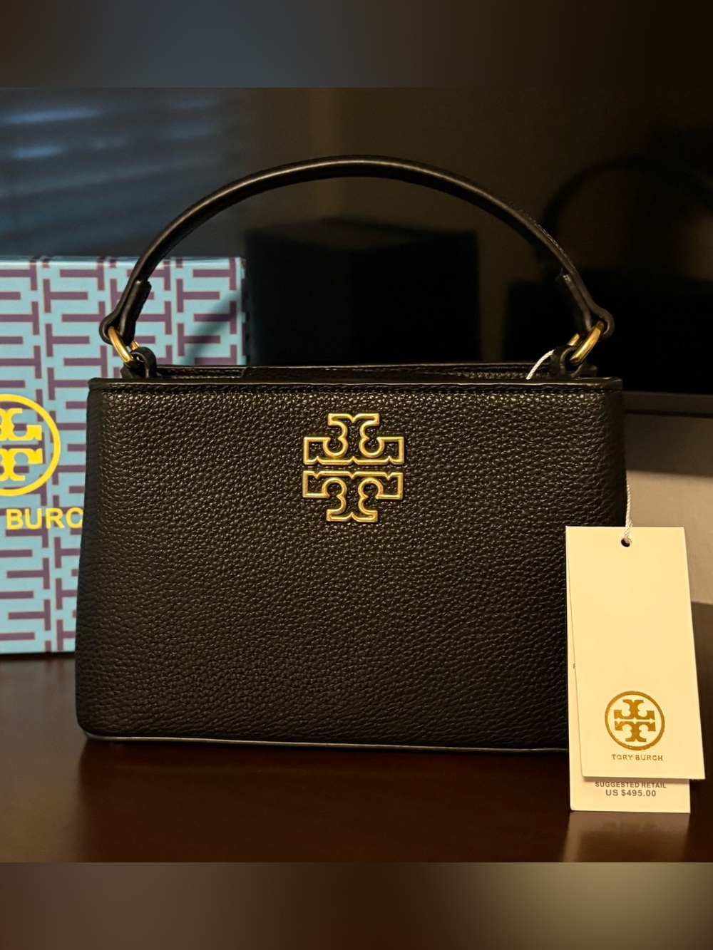 Tory Burch Black Pebbled Britten Micro Satchel